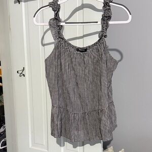 Madewell Black and White Checkered Ruffle Top